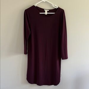H&M Red Burgundy Long Sleeve Scoop Neck Dress Flowy Casual
